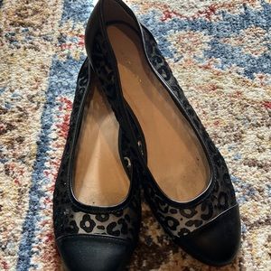 Black flats US size 8 1/2. Leopard design. Ann Taylor